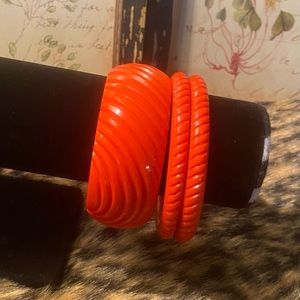 Three Heavy Carve Papaya Splendette Bangles